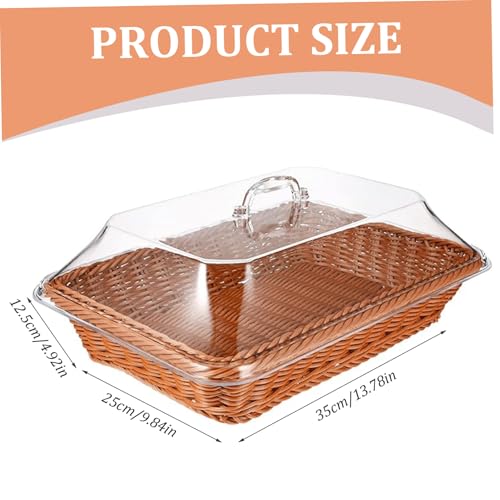 Cesta de mimbre de imitación rectangular tejida a mano con tapa para fruta y pan 4
