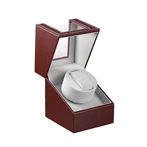 XQAQX Watch Winder Leder Automatik Einzel Uhrenbeweger, Leiser Japanischer Motor, Schwarzes Leder Uhrenbox Vitrine, Batteriebetrieben oder AC Adapter, Staubgeschützte Box, Geschenk (Color : A) Cover