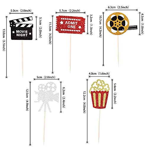 30 Pcs Movie Cupcake Toppers Glitter Movie Night Roll Camera Popcorn Cupcake Picks For Hollywood Theme Baby Shower Kids Birthday Party Cake Decorations Supplies #TOP1
