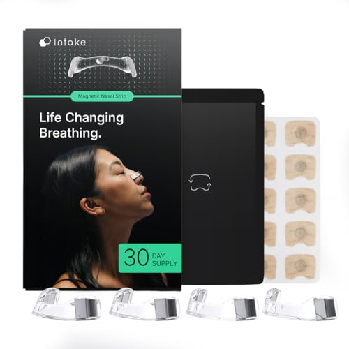Image of Intake Breathing - Magnetic Nasal Strips Starter Kit | Reusable Band + Tabs | Nasal Strips for Sleep, Snoring, Breathing & Sports | Stronger Lift Than Traditional Nose Strips | 4 Sizes, 30 Tabs, Clear
