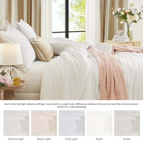 WRENSONGE Queen Comforter Set - 3 Pieces Prewashed White Comforter Soft Lightweight Bedding for All Seasons, Fluffy Down Alternative Comforter Queen Size with 2 Pillow Shams - Thumbnail 6