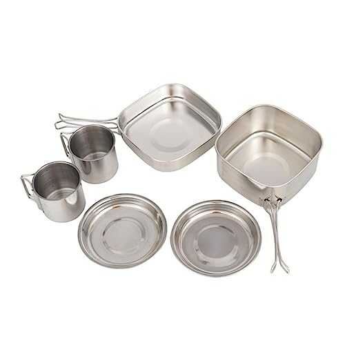 Happyyami 1set Portable Camping Cookware Set Backpacking Cook Gear Frying Cups Plates for Outdoor Cooking and -up