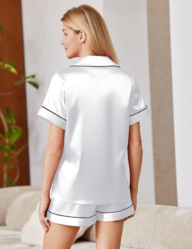Image of Ekouaer Satin Pajamas for Women Silk Pjs Short Set 2 Piece Lounge Sets