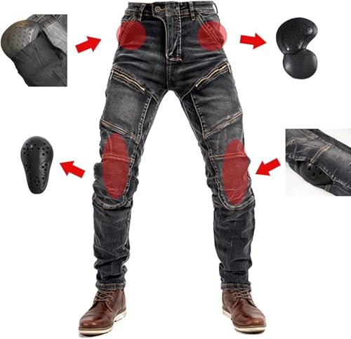 LOMENG Motorcycle Riding Pants Motocross Ricing Jeans Motorbike Denim Jeans with CE Removable Armored for Men Black XL