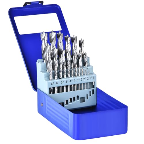 Holzbohrer Set 1-13mm HSS Stahlbohrer 25tlg Dreispitz Holzspiralbohrer Mit Metallbox für Holz Gerader Rundschank Doppelflute Holzspiralbohrer Twister Drill Bit Metallbohrer Profi HSS-G Bohrer Set