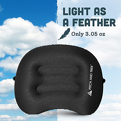 Pitch And Trek Camping Pillow With Removable Cover, Ultralight Portable Compact Inflatable Pillow For Neck Lumbar Support, Compressible Pillow For Hiking, Beach, Hammock, And Backpacking Gear #TOP5