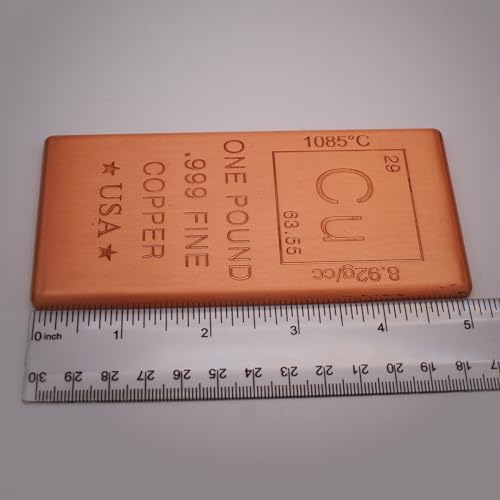 1 lb Copper Bar (Flat Style) .999 Pure Bullion with Periodic Table Element Design (1 Pound) by Mint State Gold