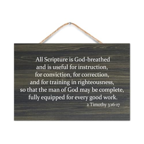 8x12in Wood Sign 2 Timothy 3:16 17 All Scripture Is God Breathed And Is Useful for Instruction,for Conviction,for C Rustic Wooden Signs With Word Farmhouse Plaque Wall Art for Coffee Club Decor