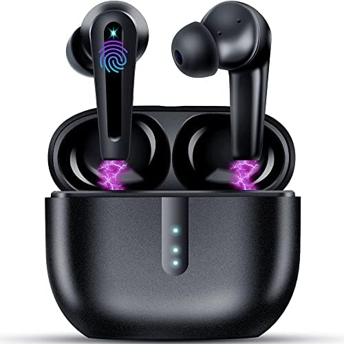 layajia Wireless Earbuds, Bluetooth 5.1 In Ear Wireless Headphones, Touch Control, IPX7 Waterproof, 20H Playtime LED Display, Black