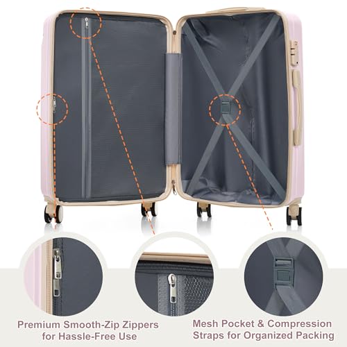 Image of Hardshell Luggage Sets, Lightweight Stripes Suitcases with Spinner Wheels, Pink