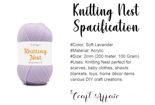 Image of Craft Affair | Knitting Nest Acrylic Yarn (200 Meter, 100 Grams, 2mm) / Woolen Yarn /Acrylic Yarn for Knitting and Crocheting-Solf Lavender