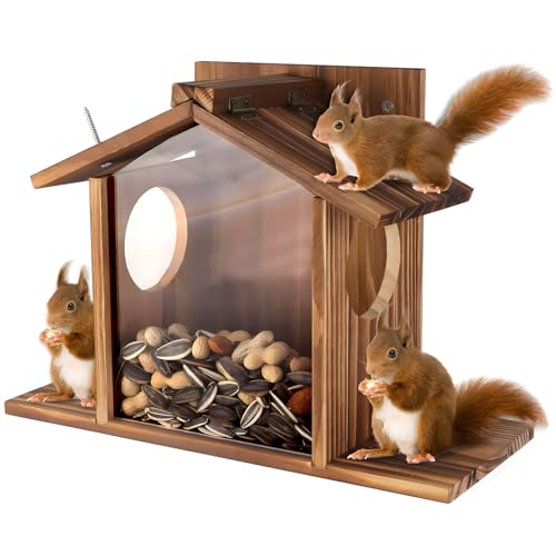Gnodary Squirrel Feeder, Squirrel Feeders for Outside, Squirrel House for Outdoors - Chipmunk Feeder Hold Corn, Corn Cob, Peanuts (Brown)