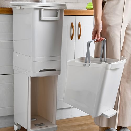 Warmiehomy Abfalleimer Küche, 32L Trocken- und Nasstrennung Mülleimer mit Deckel, Lange Tretmülleimer auf Rädern für Küche Haushalt – Bild 6