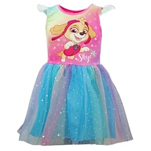 Paw Patrol Skye Tüllkleid für Mädchen – Regenbogenkleid mit Glitzer-Tüllrock – festlich & bequem – Größen 98–128, Farbe: Bunt, Bekleidungsgröße: 98/104