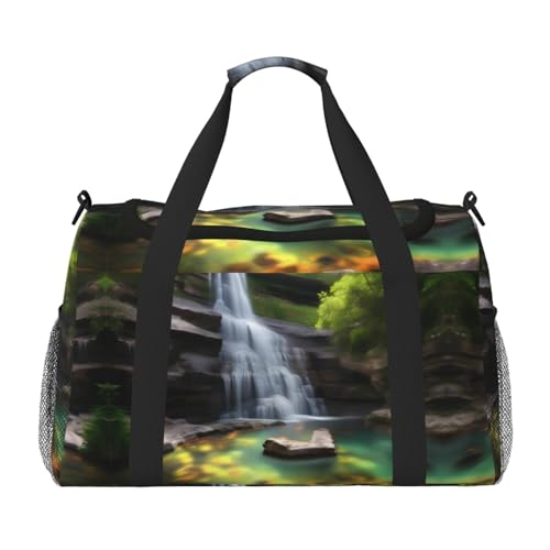 XZDCAL Waterfall Views Umhängetasche mit großem Fassungsvermögen und Nylon-Reißverschlüssen, Schultergurt und mehreren Taschen, Schwarz, Einheitsgröße