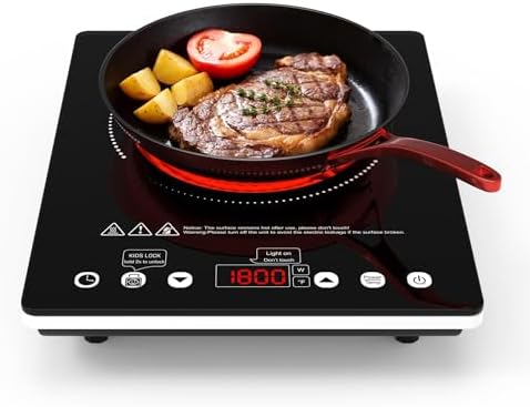 ANHANE 1800W Electric Cooktop, 110V Single Burner Stove with Over...