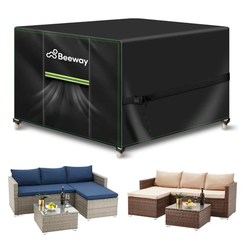 BEEWAY Gartenmöbel Abdeckung Wasserdicht, Schutzhülle Abdeckplane für Gartentische Terrassenmöbel Möbelsets - 420D Oxford Gewebe, Anti-UV, Winterfest, 200 x 200 x 90cm