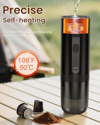 Image of Portable Espresso Maker, Electric Espresso Machine for Travel, Camping, Rechargeable USB-C Mini Coffee Maker for NS Capsule Pods and Ground Coffee, Matte Black