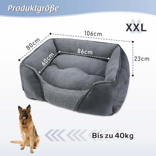 FURTIME Hundebett XXL Grosse Hunde, Hundekorb Waschbar Flauschig, rutschfeste Hundekörbchen, Anti-Angst Hundebetten für Grosse Hunde und Katzen, 106x80x23cm