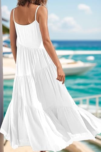 Image of Womens Sundress Loose Sleeveless Strap Summer Casual Beach Vacation Long Dress for Women Solid Halter Dress