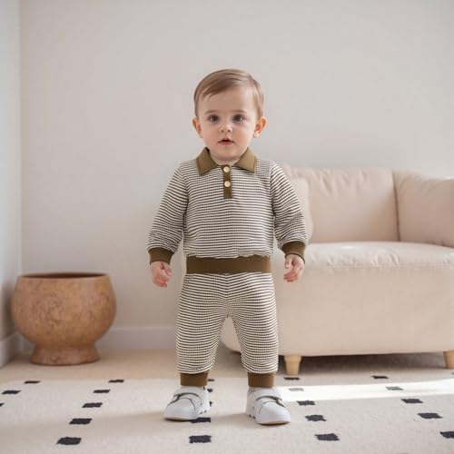 Image of VISGOGO Baby Boy Clothes Toddler Fall Winter Outfit Sweater Toddler Boy Striped Clothes 6 12 18 Months 2 3T 4T Pant Set