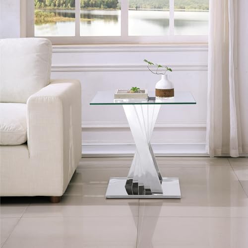 Modern Glass Stainless Steel End Table,Side Table Beside Table wi...