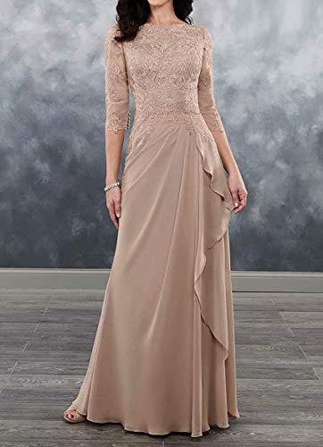 Mother of The Bride Dresses-Long Evening Formal Dress 3/4 Sleeve Lace Applique Ruffles3