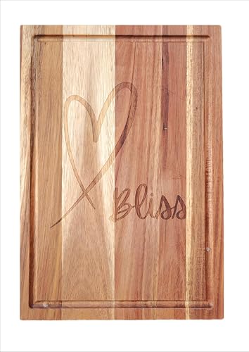 Wood Heart Organic Wooden Cutting Board with Juice Groove. Made with Natural Acacia Hard Wood it is Durable Anti-Slip Best for Chopping Fruits Veggies, Decorating Cheese Board & Kitchen Serving Tray