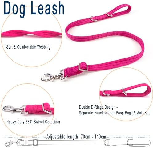 Dog Leash for Obedience Training and Easy to Use, Lightweight, Soft & Durable Adjustable and Easy to Clean for Small Medium Large Dog (Fuchsia, 0.7M-1M*2.5CM) - 1