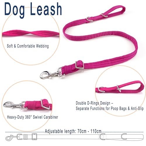Dog Leash for Obedience Training and Easy to Use, Lightweight, Soft & Durable Adjustable and Easy to Clean for Small Medium Large Dog (Fuchsia, 0.7M-1M*2.5CM)