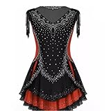 AAYXIN Eiskunstlaufkleid Eislaufkleid Für Mädchen Schwarz Rote Halo Färbung Professionelle Wettkampf Eislaufbekleidung Mit,Schwarz,M