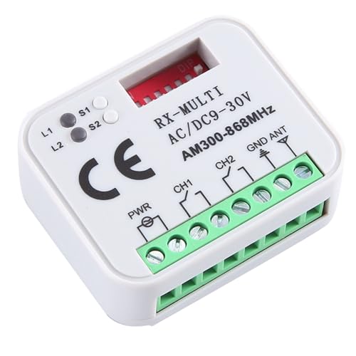 HiCOZZIE Universal-RX-Empfänger Multifrequenz 300-868 MHz 2CH 12V 24V Relaismodul für Garagentor 433,92 MHz 868 MHz Empfänger für Garagentor