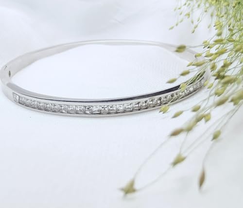 Sterling Silver Bracelet Bangle Stainless Steel Adorned with Diamonds for Womens2