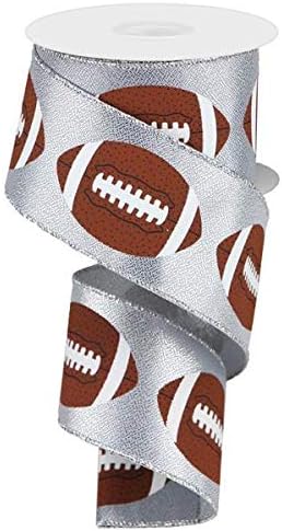 Metallic Football Wired Ribbon - 10 Yards (Silver, 2.5 Inches)