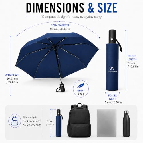 Image of Qshare Umbrella for Rain Compact 3 Fold with Small Travel-Friendly Design and Stylish Portable Use for Women and Daily Outdoor Protection