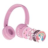 BuddyPhones POP Fun | Foldable Bluetooth Kids Headphones + Microphone, Works Wired or Wireless - SafeAudio Volume Limiting for iPhone/iPad/Tablet/PC and More (Pink)