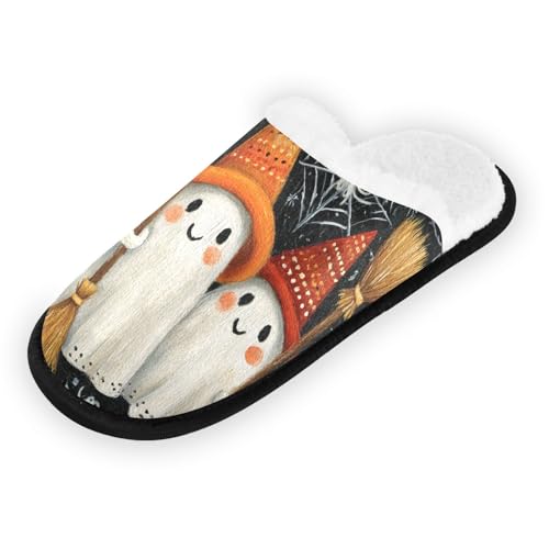 Halloween Ghosts Cartoon Orange Slippers For Women Men Soft Memory Foam Non-Slip Hallowmas Winter Indoor House Shoes Travel Slipper2