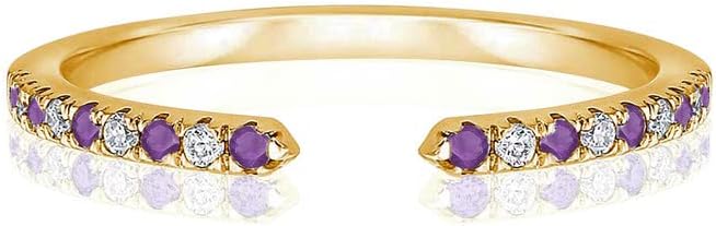 Purple Amethyst & White Diamond Open Wedding Band For Women, 14k Gold Finish Amethyst Wedding Band, Ladies Alternate Diamond Ring