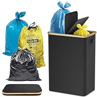 Vireon Gelber Sack Ständer Mülleimer 2 Fächer Geruchsdichter mit Deckel Großer Müllsackhalter für Küche Haushalt 70L-120L Müllsäcke x 2 Müllsystem Behälter Schwarz - Praktischer Müllsackständer