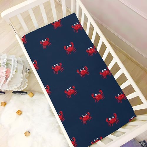 Image of Sea Cute Red Crabs Crib Sheets Soft Breathable Fitted Baby Crib Sheets Mattress Cover for Girls Boys, 52 inch x 28 inch x 9 inch