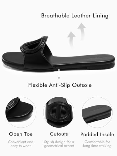 Coutgo Womens Dressy Flat Sandals Open Toe Slip on Leather Summer Beach Slide Sandals4