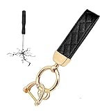 STACCTE Car Keys Keychain, Leather Key Chain, Universal Decorative Car Key Holder, Anti-lost D-ring, 360 Degree Rotatable Key Fob Keychain, Keychain for Men and Women(Black+Gold)