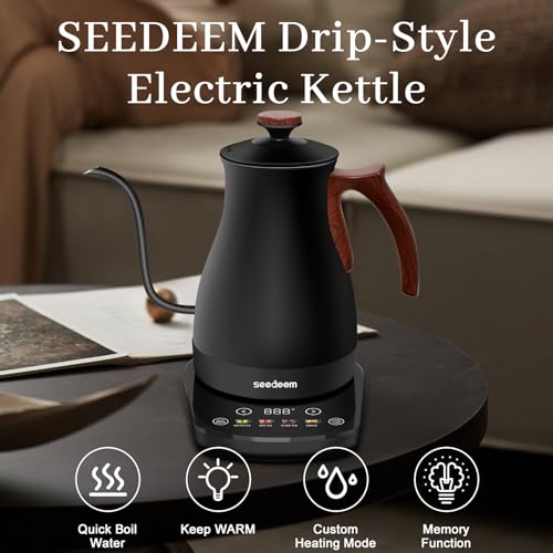 SEEDEEM Gooseneck Electric Kettle Full Touch Screen 1200W Electric Tea & Coffee Kettle with Four Heating Modes Rapid Heating,±1℉ Temperature Control，Keep Warm Mode,1L Electric kettle by SEEDEEM - Image 5