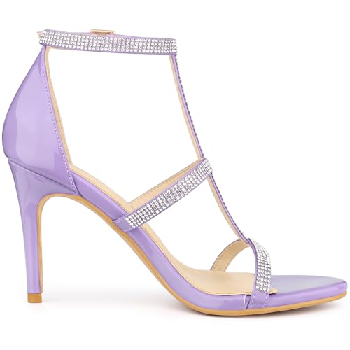 Allegra K Allegra K Women's Rhinestone Ankle Strap Stiletto High Purple Heel Sandals 8 M US