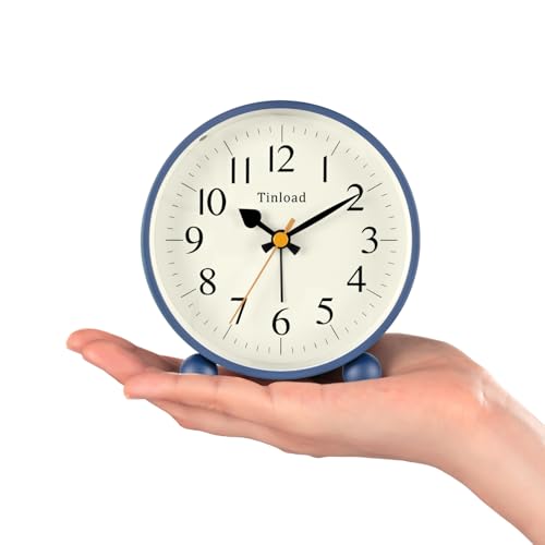 Image of Tinload 4.5 inch Vintage Retro Analog Alarm Clock, Super Silent Non Ticking Small Clock with Manual Light, Snooze, Battery Operated, for Living Room, Bedroom, Bedside, Desk(Blue)