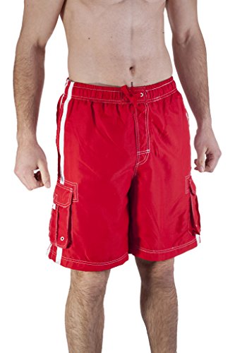 Mens Swim Trunk with Cargo Pockets Large, Red