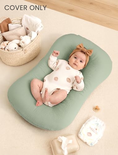 Image of Termichy Baby Lounger Cover Muslin: Soft Cotton Slipcover for Snuggle Me Lounger - Removable & Machine Washable for Daily Use - Zipper-Free & Skin-Friendly for Newborn Girls and Boys