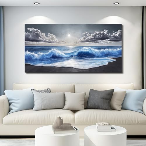 JUDASJART Canvas Wall Art For Living Room Wall Decor For Bedroom Office Wall Decoration Black Sand Beach Landscape Painting Waves Pictures Artwork Room Aesthetic Home Decor 20x40 In — view 3