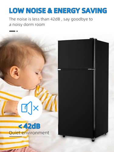 Image of F.W.WOOLWORTHS Refrigerator with Freezer 3.8 Cu.Ft Black | 7 Level Temp Adjustable Thermostat, Compact Fridge with 2 Doors for Office, Kitchen, Dorm and Bedroom, Black