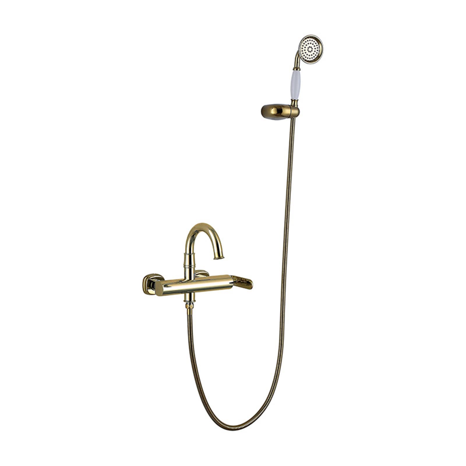 CWCQGH Bathtub Faucet Brass Tub Faucet Nordic Style Single Handle Bath Shower Mixer Tap with Handheld Shower Wall Mount Tub Shower Faucet Set with 59 Inch Hose Bathroom Faucets,Black+Gold